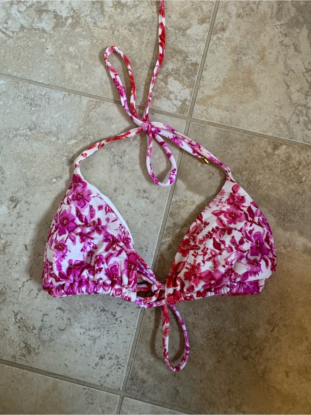 PQ Swim Beaded Triangle Top in Pink - Picture 2 of 3